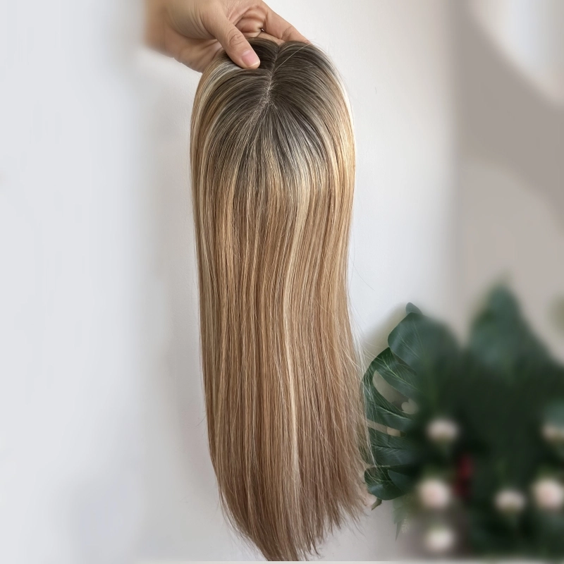 Warm blonde color 6*6.5“ silk topper best quality cuticle virgin hair YR0038